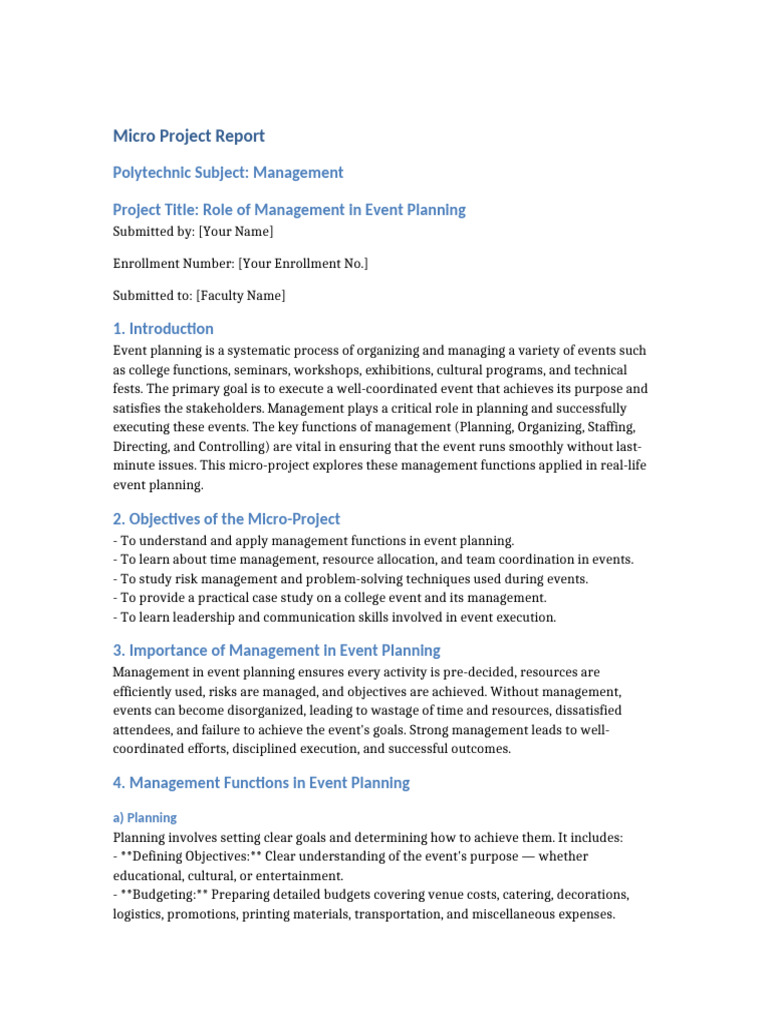 Management's Role in Event Planning | PDF | Leadership | Logistics