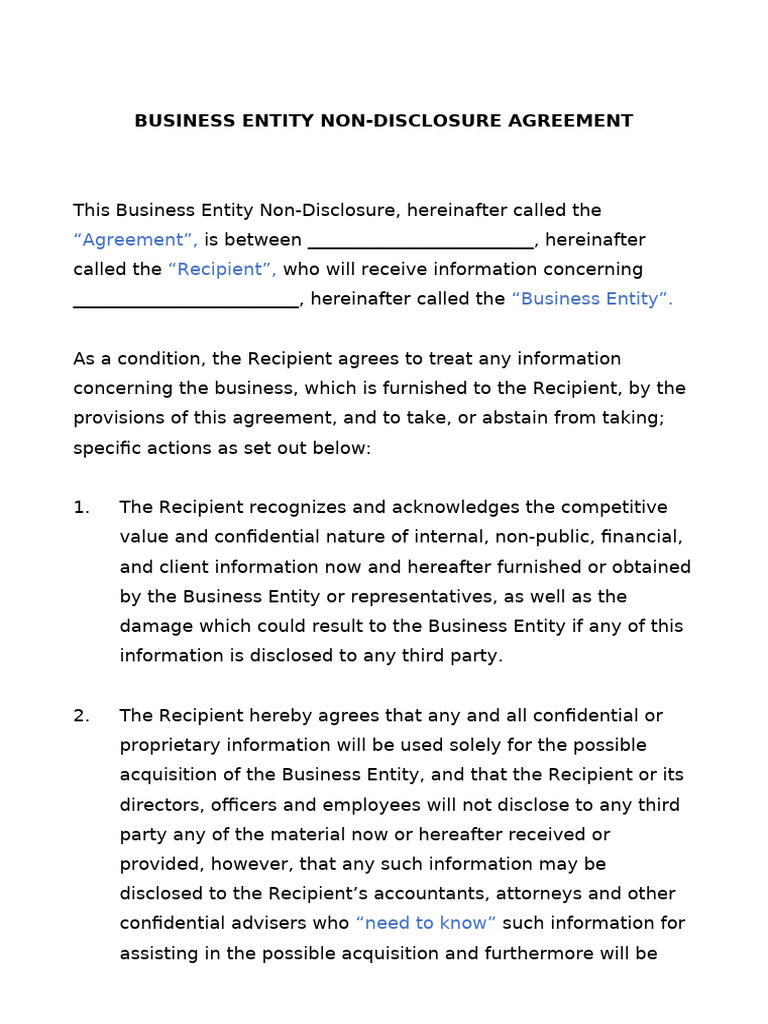 Business Sale NDA Agreement Template | PDF | Non Disclosure Agreement ...
