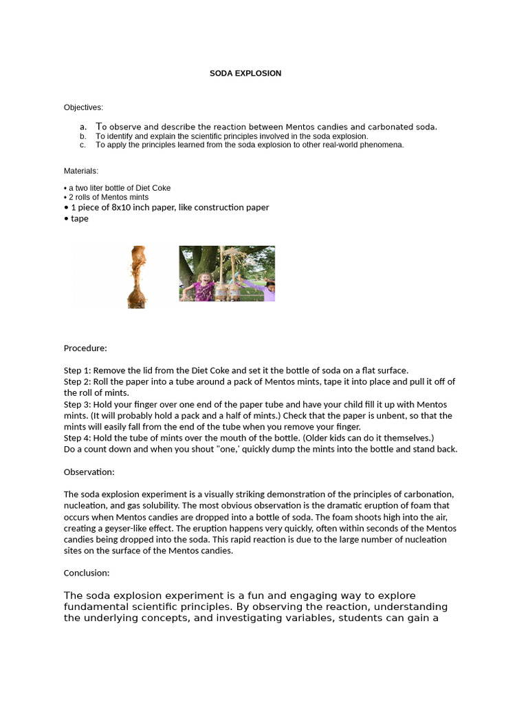Mentos and Soda Reaction Experiment | PDF