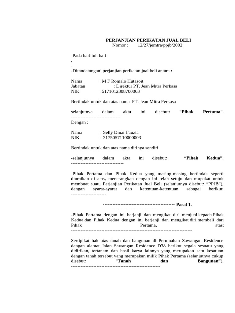 Contoh PPJB Bawah Tangan Tanah | PDF