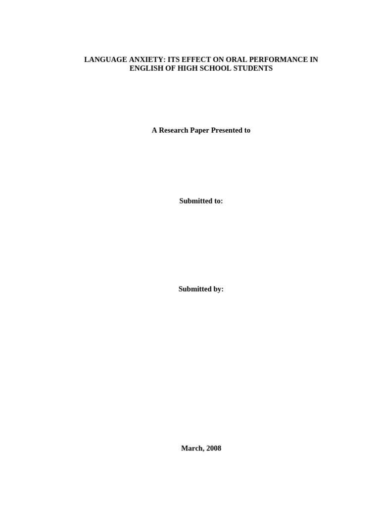 Thesis - Language Anxiety - Its Effect On Oral Performance in English ...