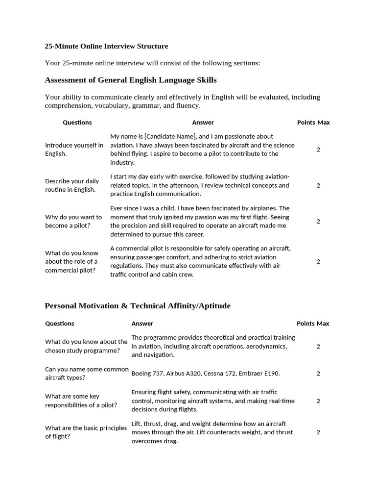 25-Minute Online Pilot Interview Guide | PDF | Lift (Force) | Aircraft