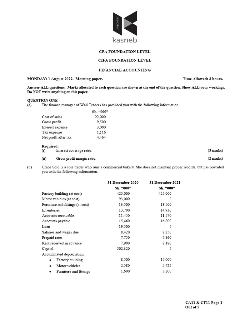 CIFA Accounting Exam: Financial Analysis | PDF | Balance Sheet | Expense