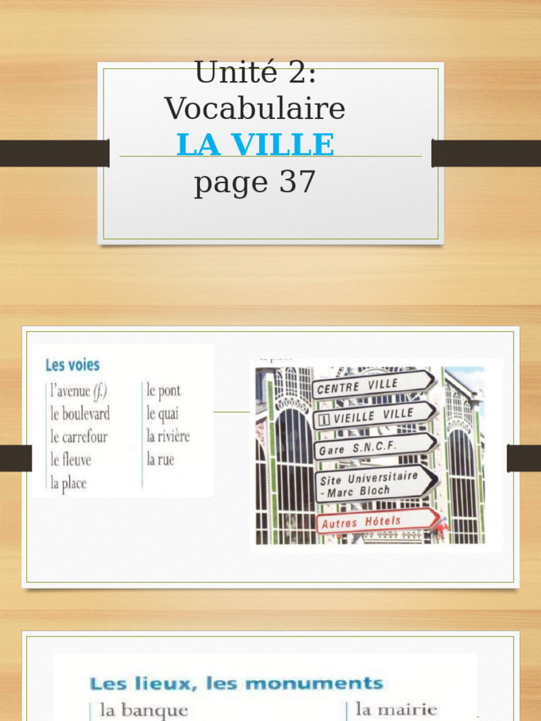 Vocabulaire de la ville - Unité 2 | PDF