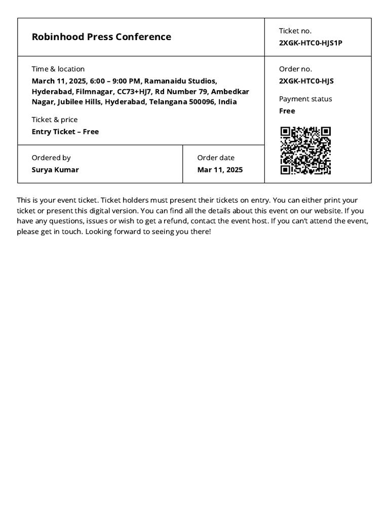Robinhood Press Conference Ticket | PDF