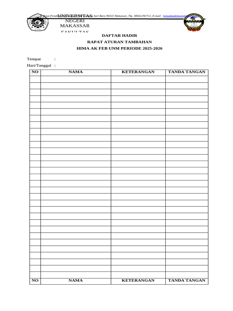 Daftar Hadir Rapat HIMA AK FEB UNM 2025-2026 | PDF
