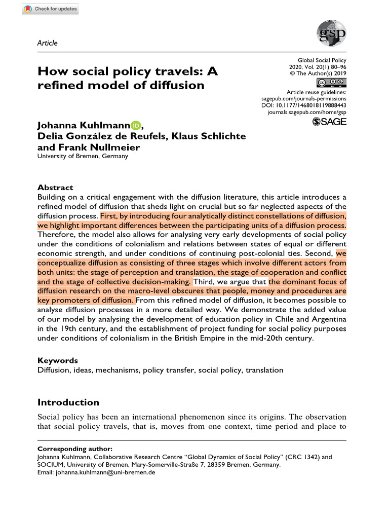 Refined Model of Social Policy Diffusion | PDF | Policy | Chile