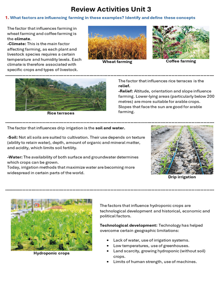 Review activities unit 3 geografia | PDF | Agriculture | Irrigation