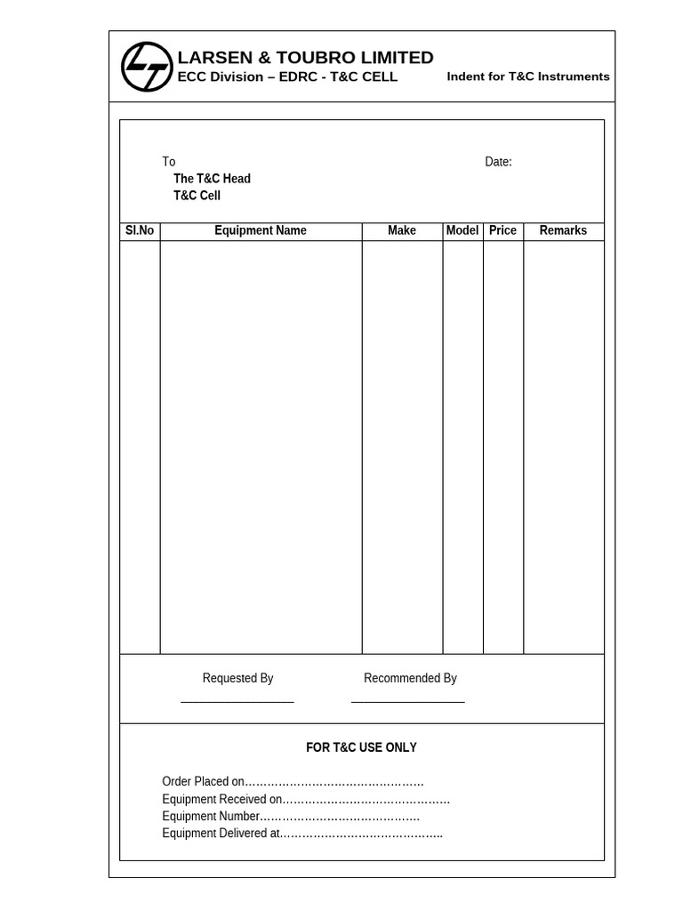 TC-ST-12 (Indent For T&C Requirement) | PDF