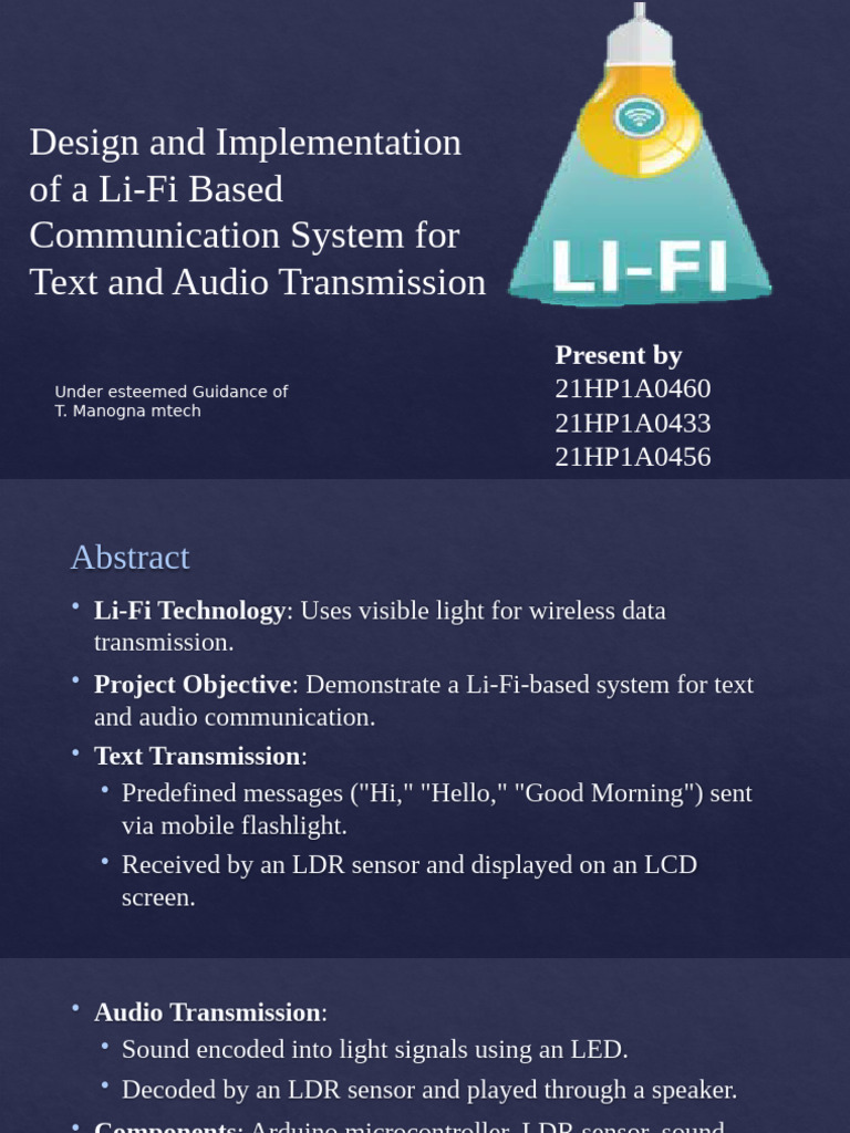Li-Fi Communication System for Text & Audio | PDF | Electrical ...