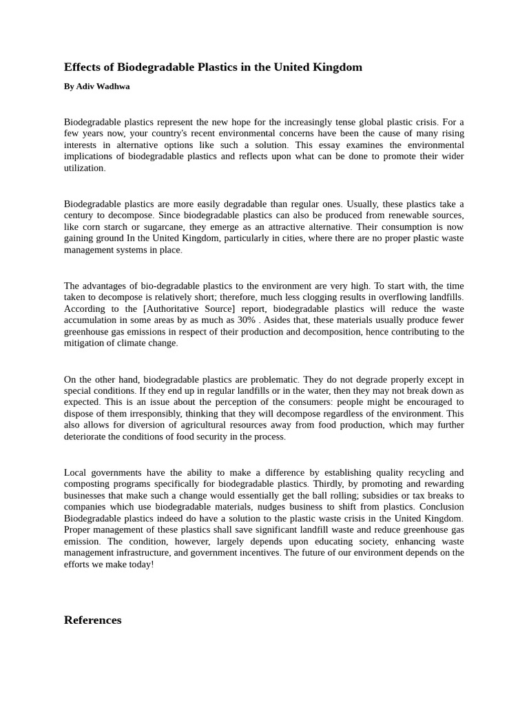 Effects of Biodegradable Plastics in the United Kingdom | PDF ...