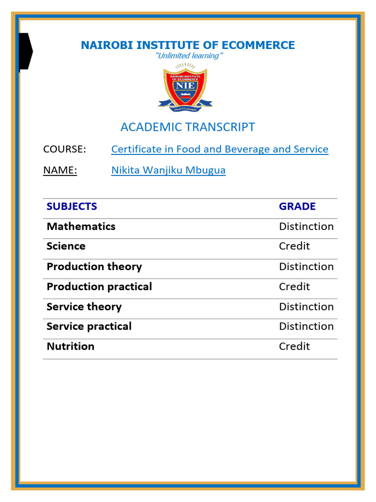 Nairobi Institute of Ecommerce Transcript | PDF