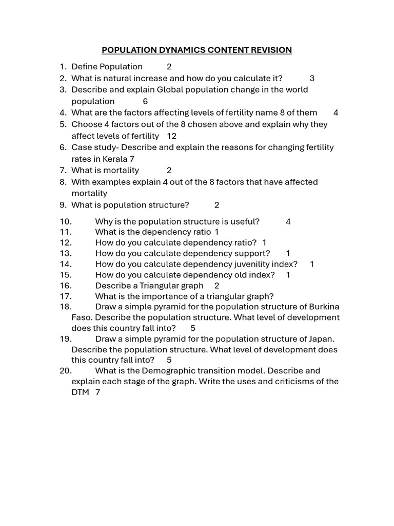 Population Dynamics Content Revision | PDF