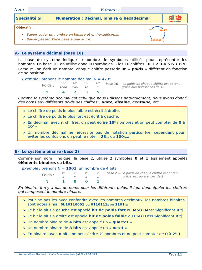 Conversion entre bases numériques | PDF | Décimal | Mathématiques ...
