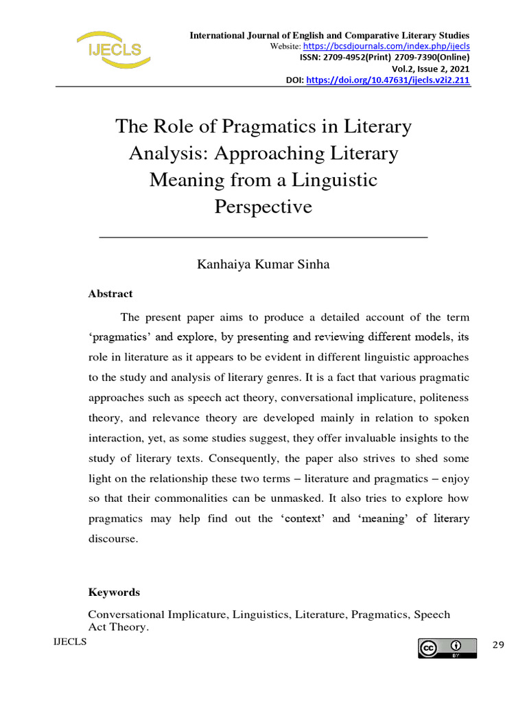 The Role of Pragmatics in Literary Analy A307a34e | PDF | Semantics ...