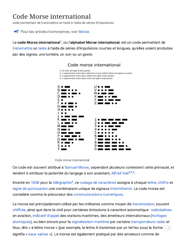 Code Morse international : transmission textuelle | PDF ...
