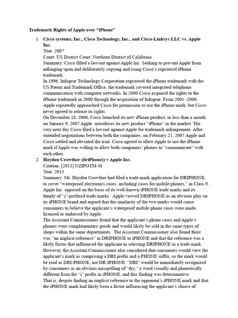 Apple’s Trademark Rights Over iPhone | PDF | Trademark | Apple Inc.