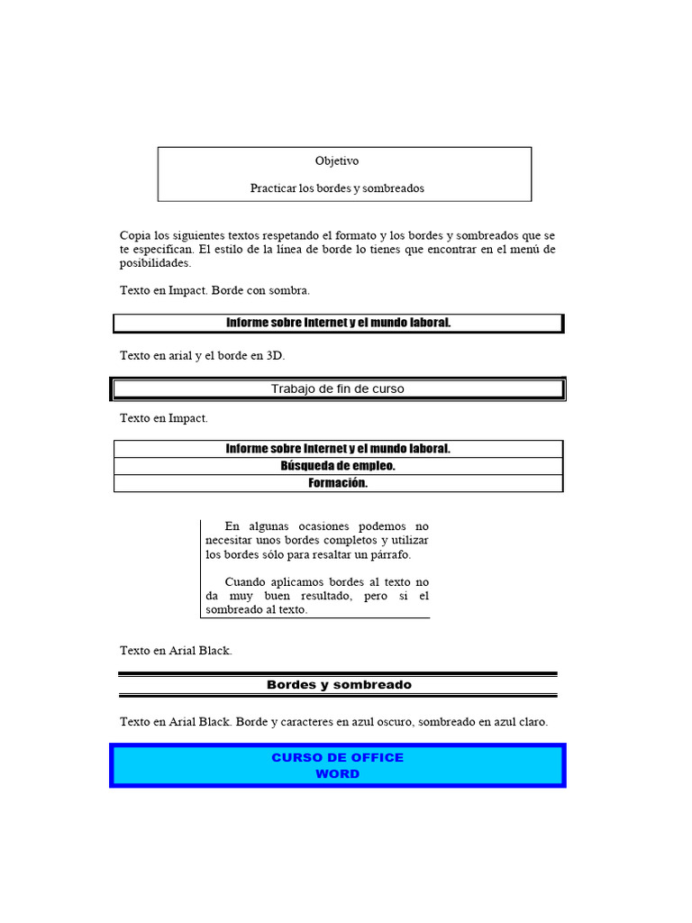 Ejercicios de bordes y sombreado en Word | PDF