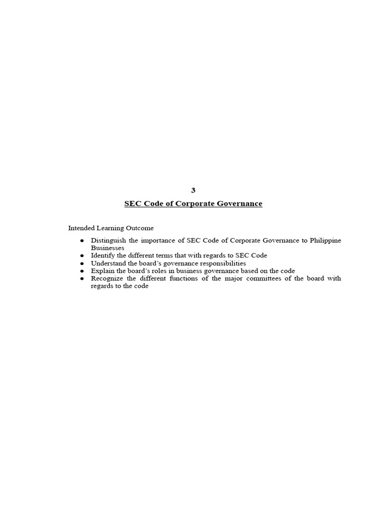 SEC Corporate Governance Code Overview | PDF | Corporate Governance ...
