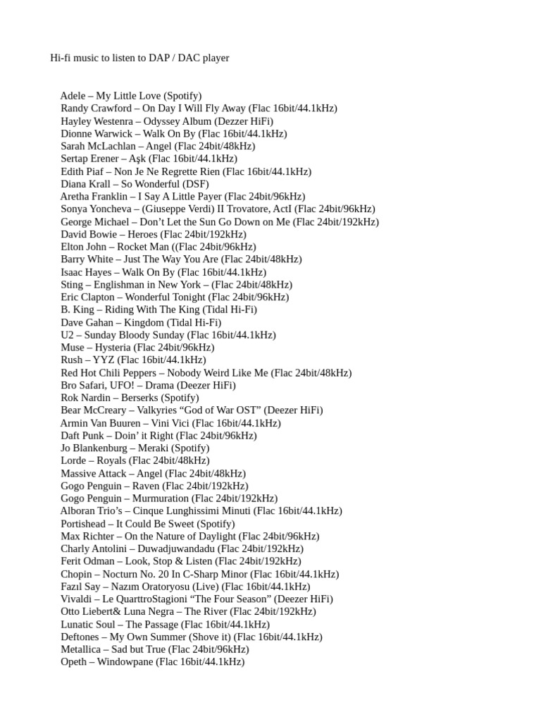 Hi-Fi Music Recommendations for DAP | PDF | Sound Recording | Musicians