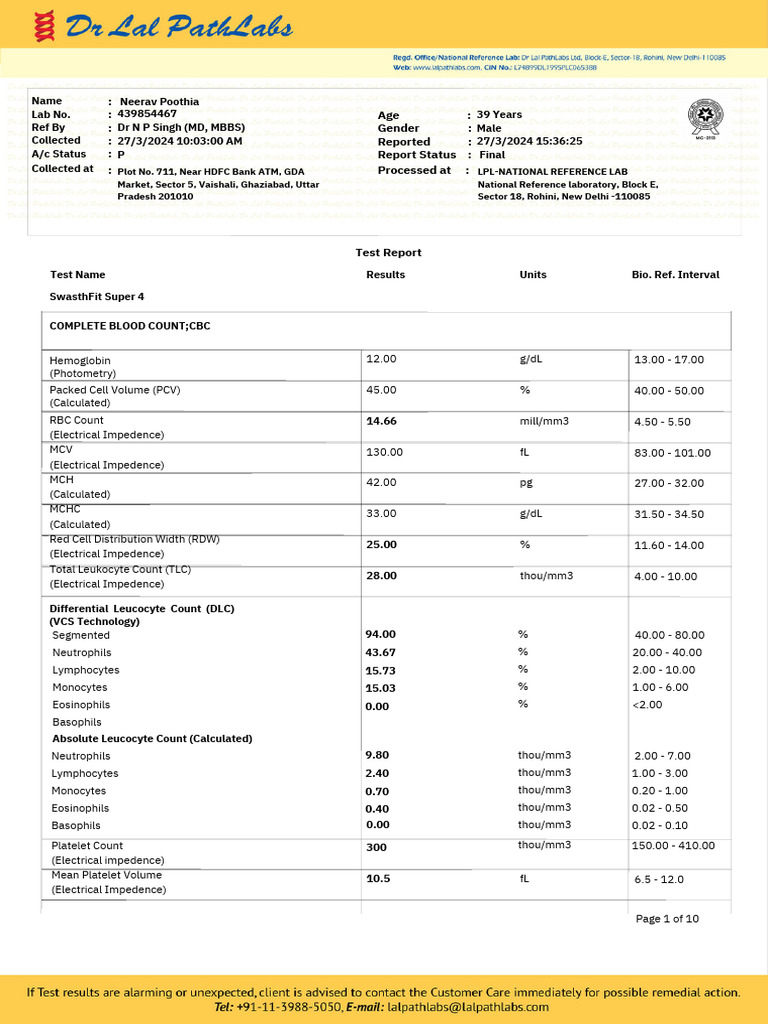 Comprehensive Blood Test Report | PDF | Low Density Lipoprotein ...