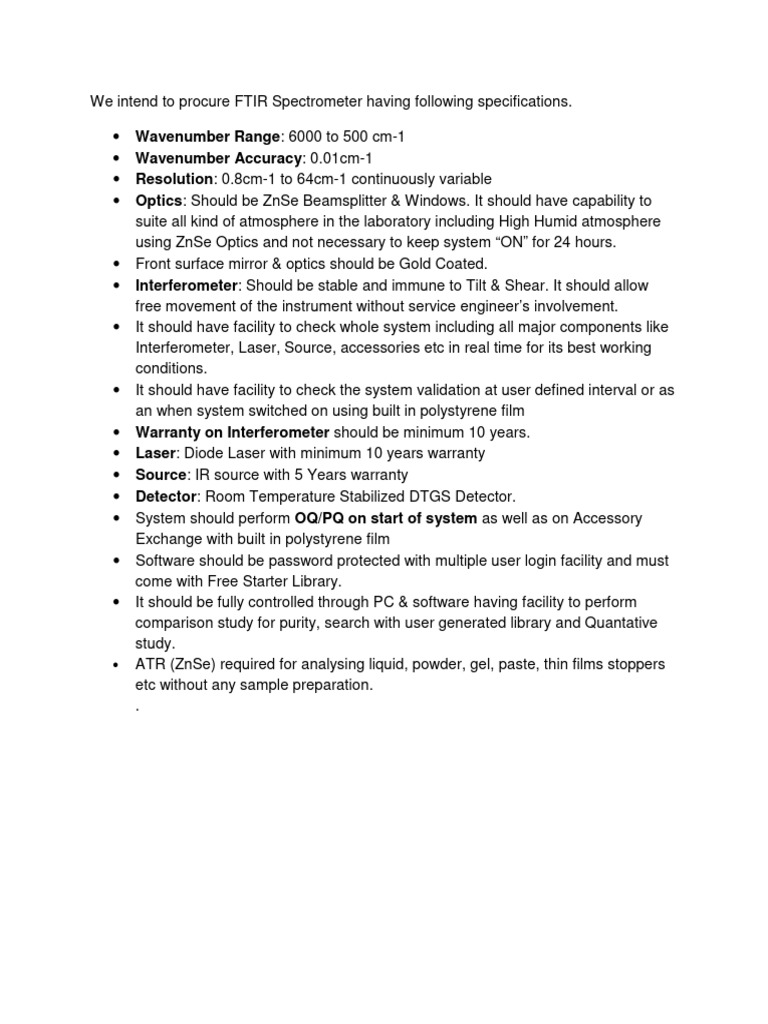 FTIR Spectrometer Procurement Specs | PDF