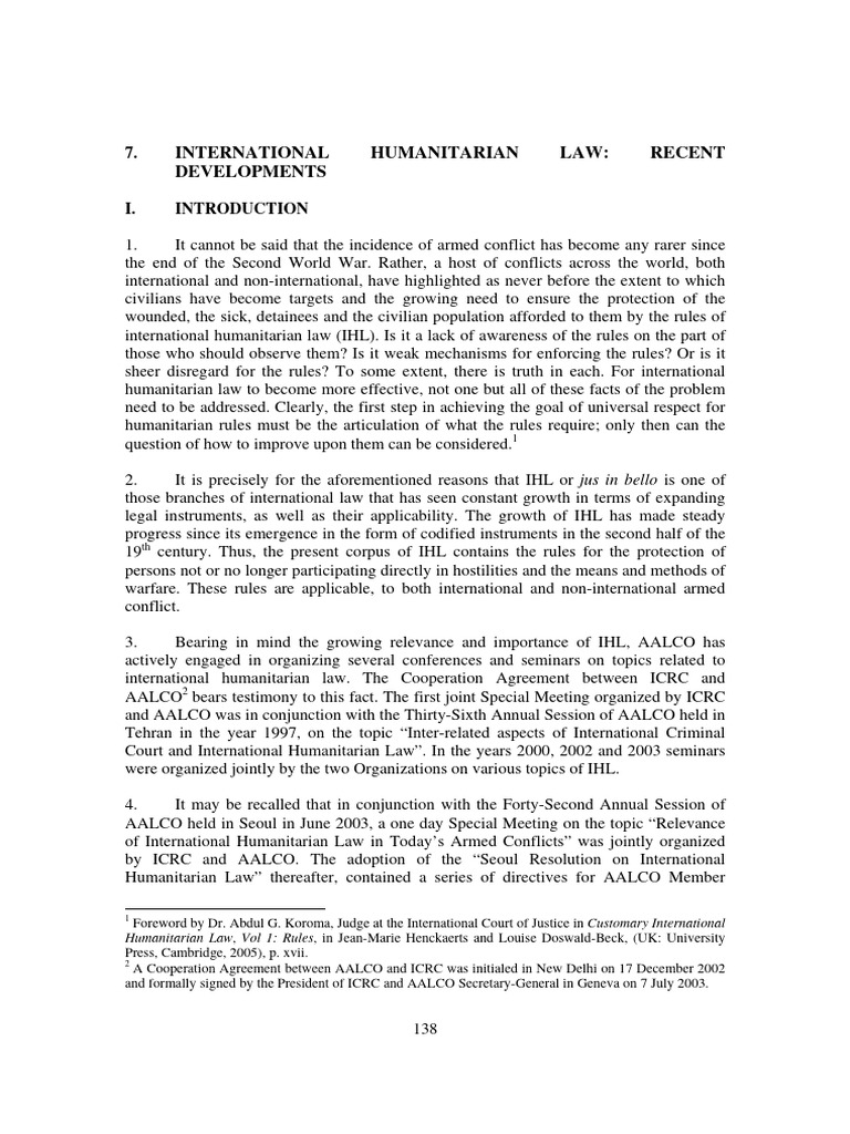 Recent Developments in International Humanitarian Law | PDF ...