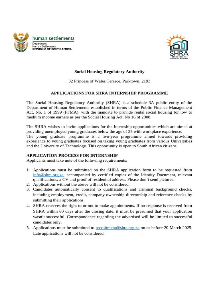 SHRA Internship Programme 2025 Details | PDF | Communication