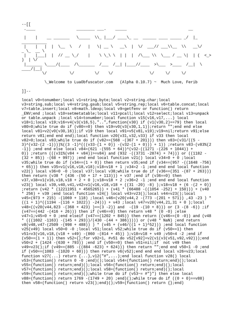 Lua Obfuscator: Versão Alpha 0.10.7 | PDF