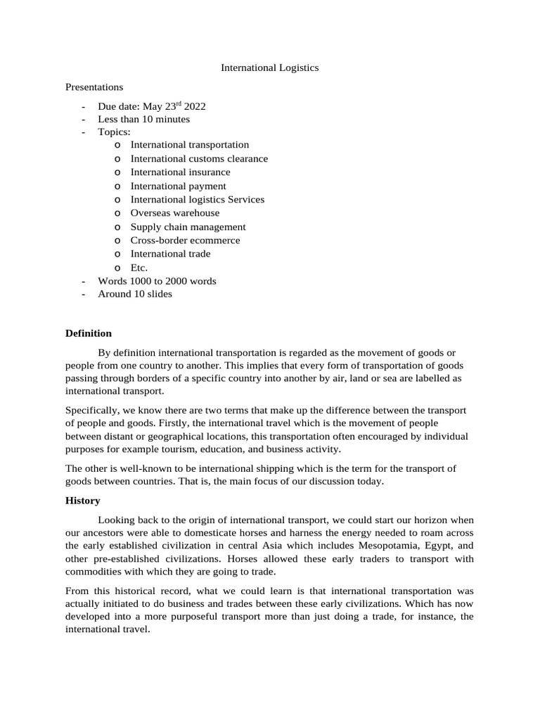 International Logistics Overview and Roles | PDF | Cargo | Transport