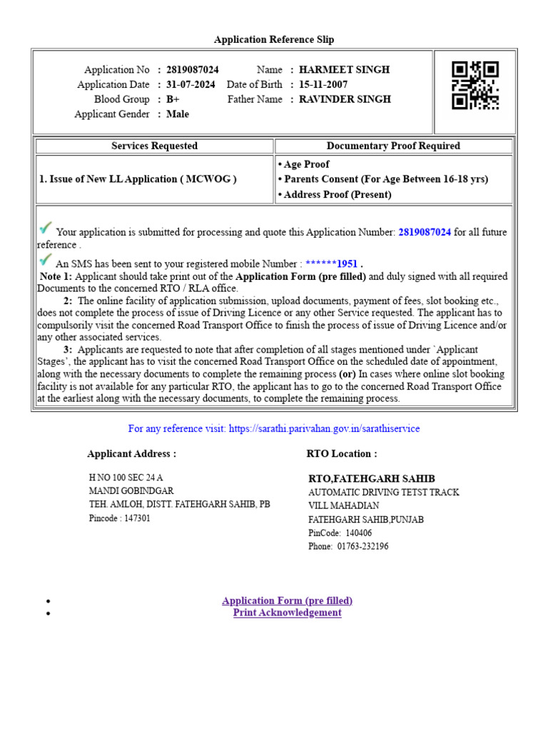 Driving License Application Reference 2819087024 | PDF | Road Transport ...