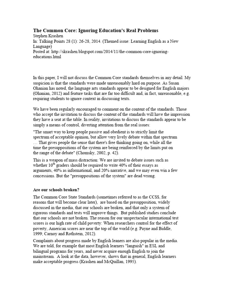 2014 Krashen The Common Core Ignoring | PDF | English As A Second Or ...