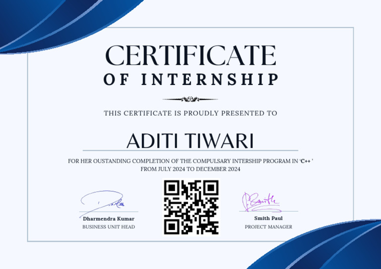 Internship Certificate - Aditi T | PDF