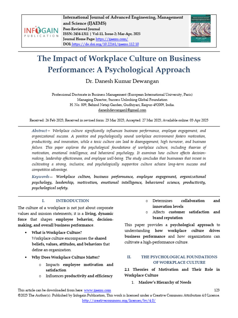 Impact of Workplace Culture on Performance | PDF | Motivational ...