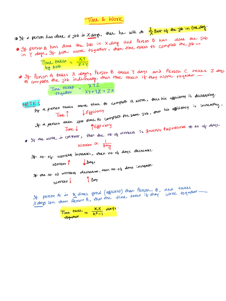 Time & Work Formula | PDF