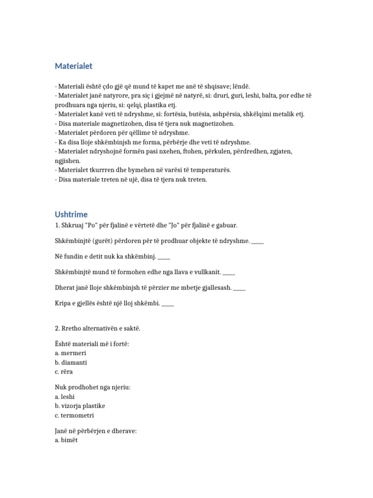 Materialet Ushtrime | PDF