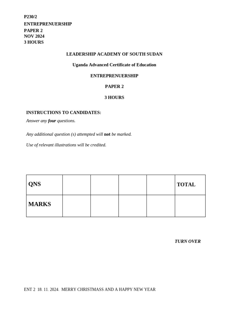 UACE Entrepreneurship Paper 2 2024 | PDF | Business | Money
