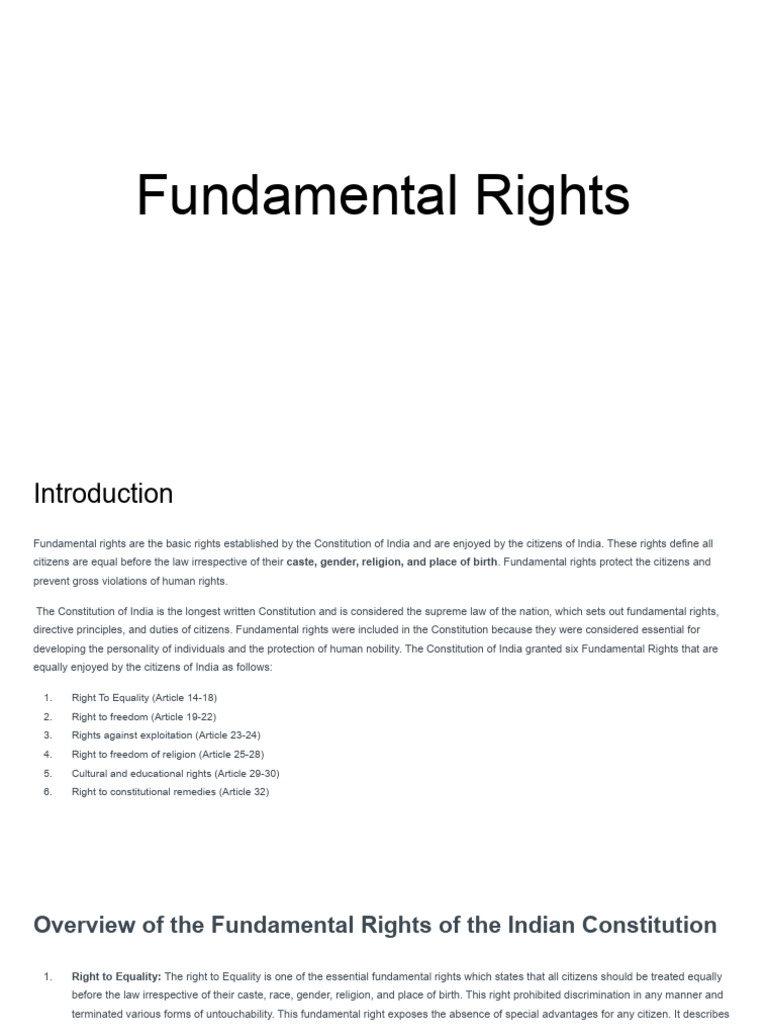 Overview of India's Fundamental Rights | PDF | Human Rights | Social Ethics