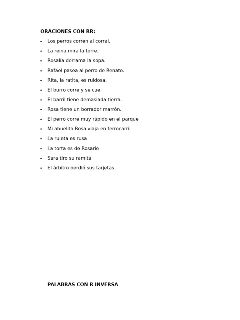 20 Oraciones con R y RR para Niños | PDF