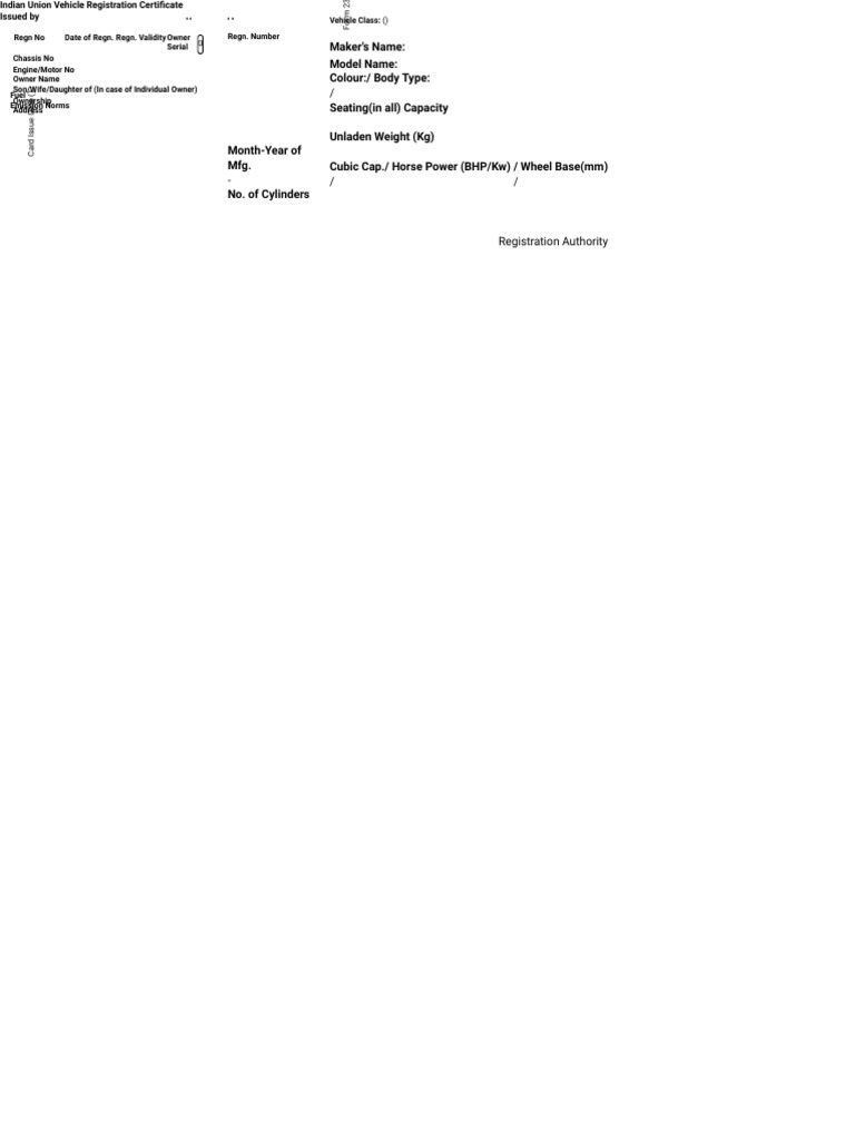 Vehicle Registration Certificate Details | PDF