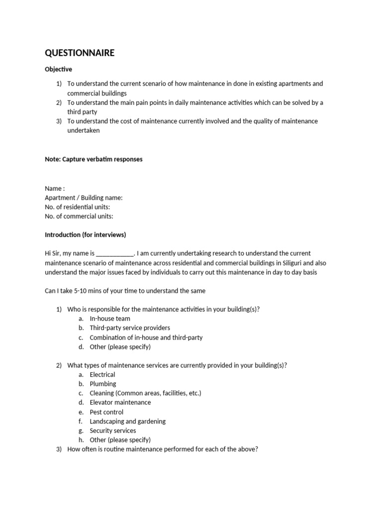 Maintenance Survey for Buildings in Siliguri | PDF | Outsourcing