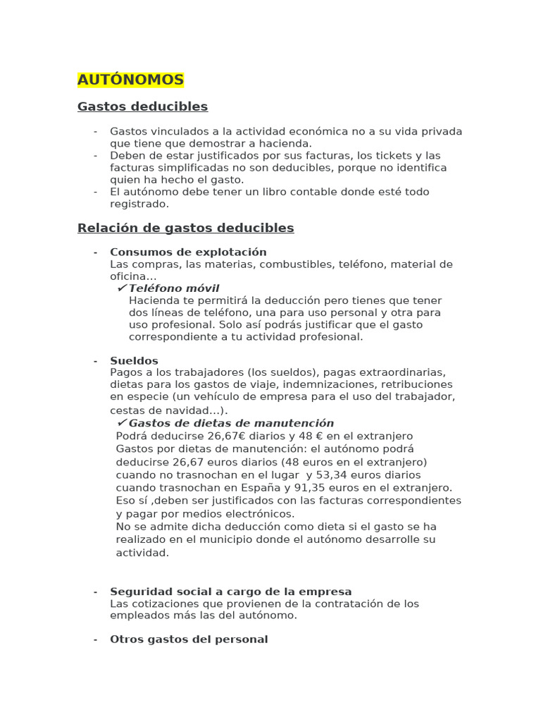 Guía de Gastos Deducibles para Autónomos | PDF | Impuestos | Salario
