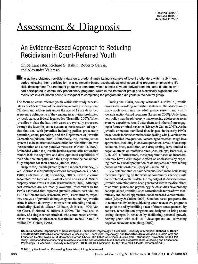 Reducing Recidivism in Court-Referred Youth | PDF | Juvenile ...