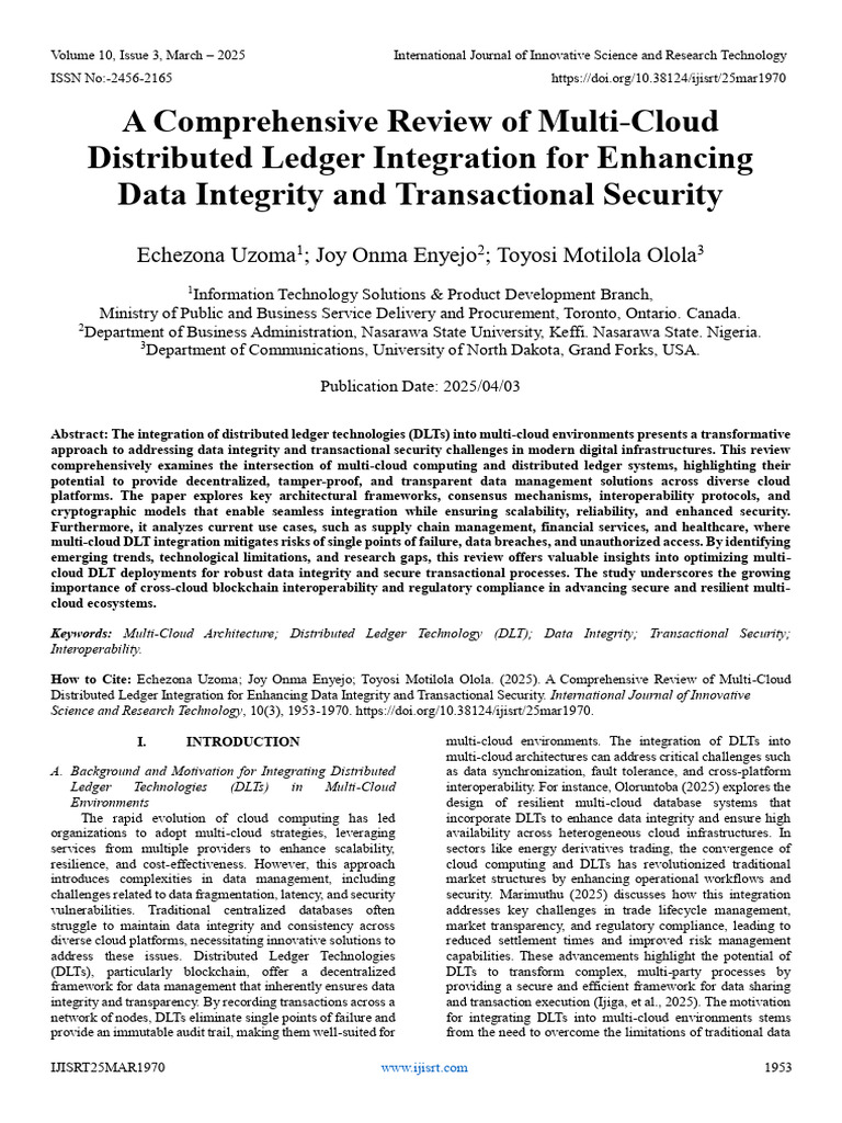 Multi-Cloud DLT for Data Integrity and Security | PDF | Cloud Computing ...