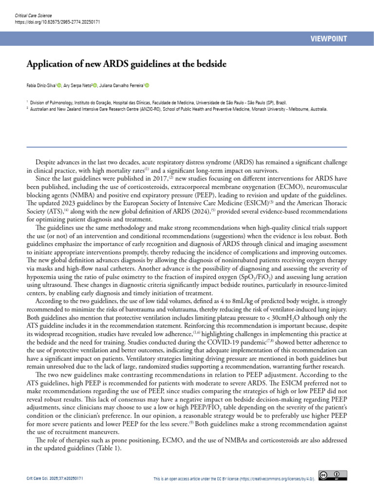 Application of New ARDS Guidelines at The Bedside | PDF | Medical ...