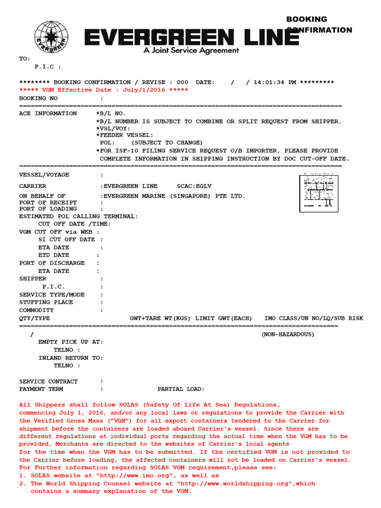 Evergreen Shipping Instructions and Returns | PDF | Cargo | Shipping
