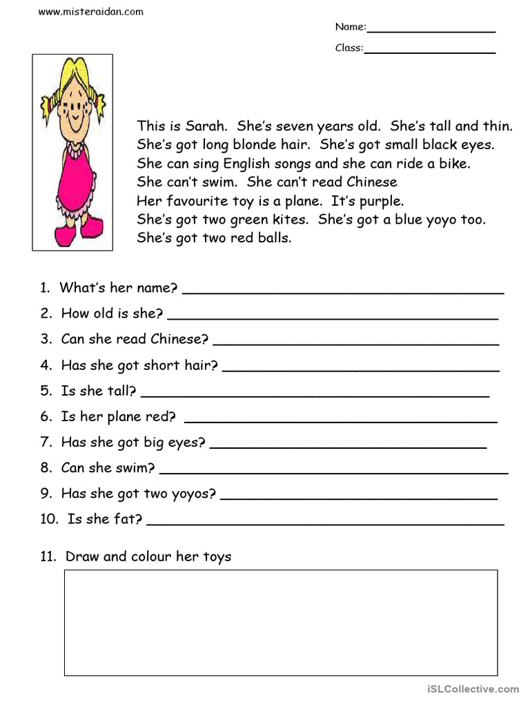 Sarah's Toy Comprehension Activity | PDF