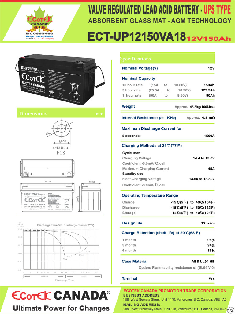 150ah ECOTEK BATTERY | PDF | Galvanic Cells | Electrical Engineering