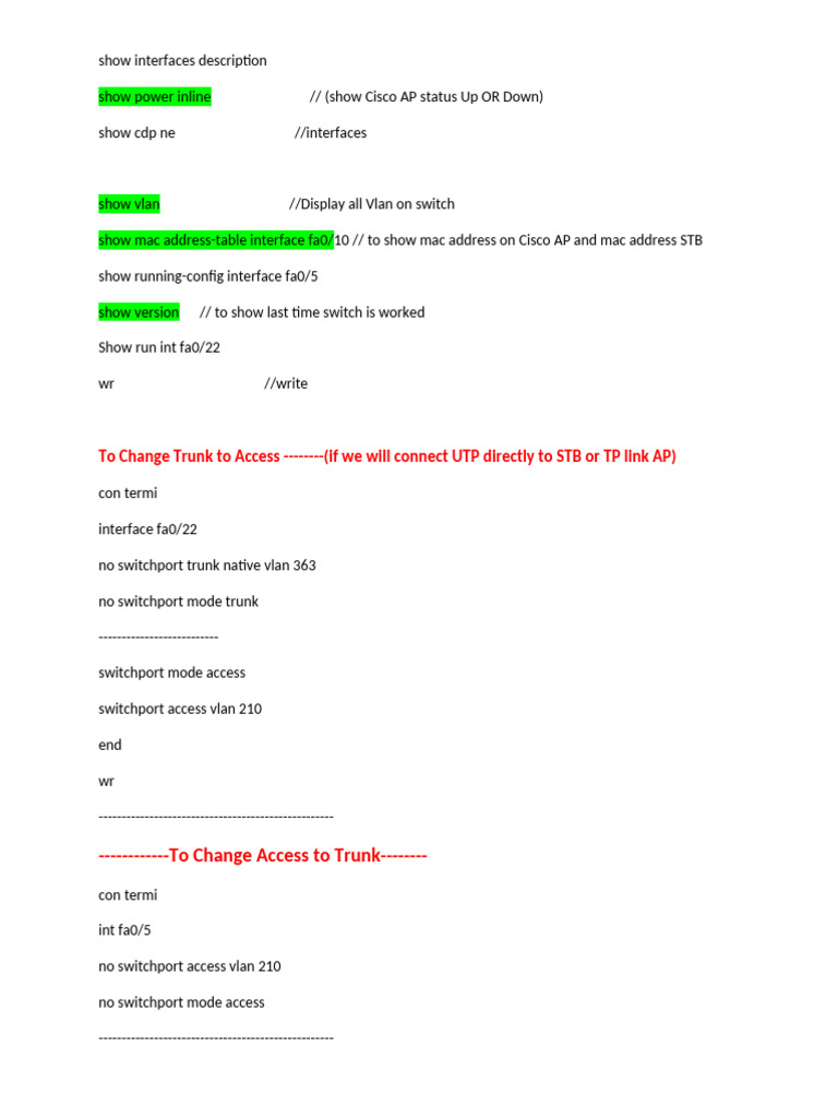 Cisco Switch Configuration Commands Guide | PDF