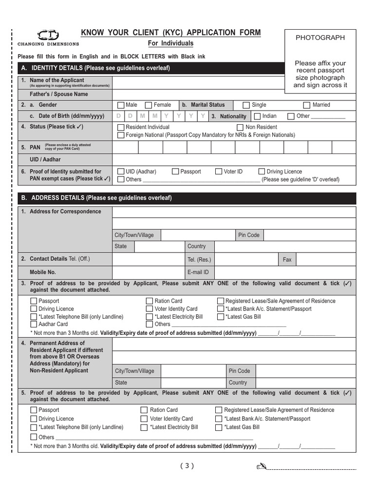 KYC Application Form Instructions | PDF | Identity Document